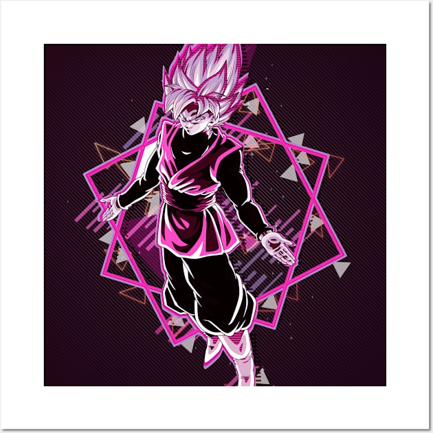 Dragon Ball Super : Black Goku "SuperSaiyan" 80's retro rose style - awsome gift for Dragon Ball lover & fans Wall Art by EhsanStore